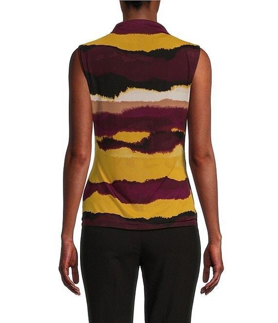 Calvin Klein Abstract Printed Mock Neck Sleeveless Draped Top Product Image
