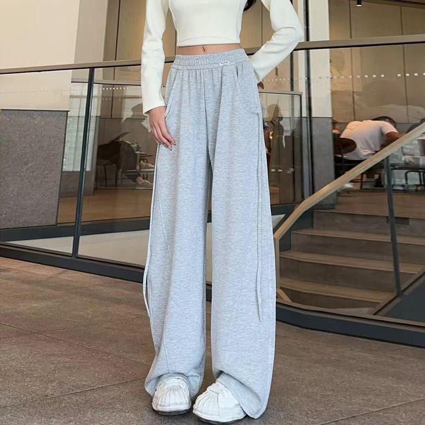 High Waist Plain Wide Leg Sweatpants Product Image