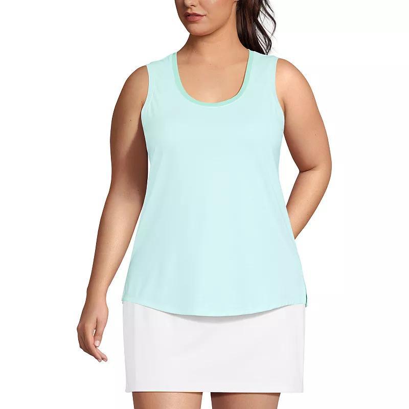Plus Size Lands' End Sleeveless Power Performance Scoop Neck Tunic Tank Top, Women's, Size: 2XL, Black Pinstripe Product Image