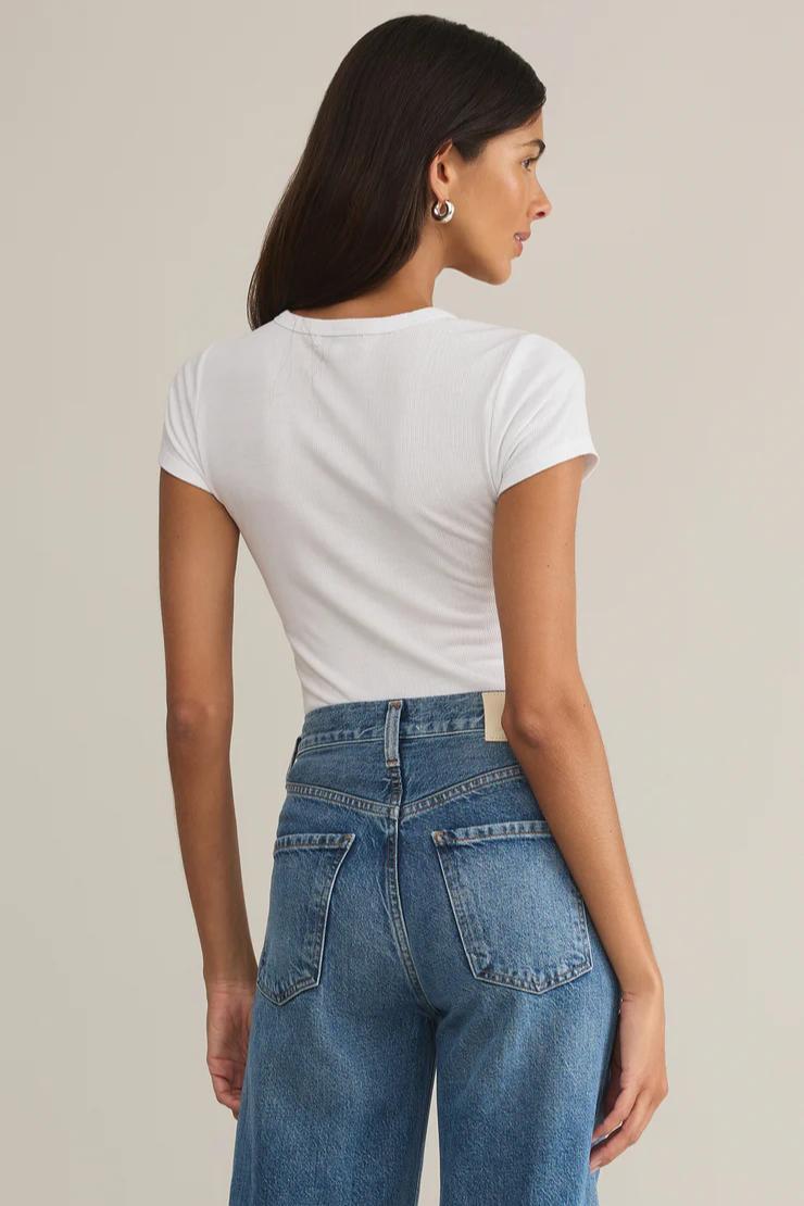 Avery Fitted Rib Tee- White Product Image