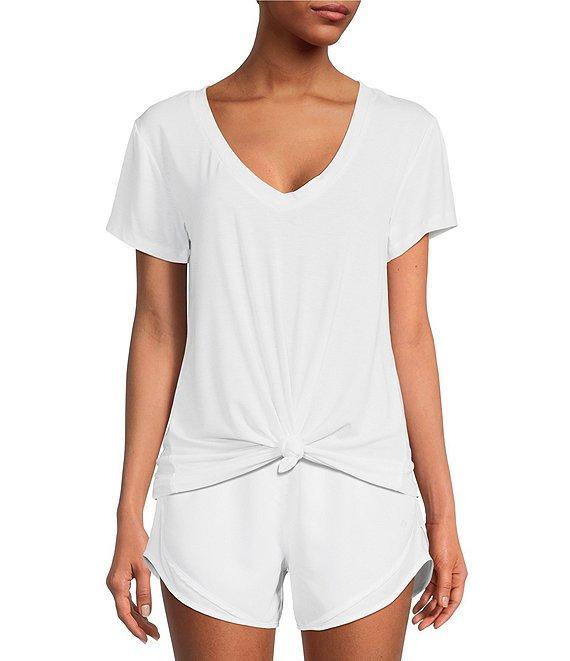 Antonio Melani Active Impact V-Neck Short Sleeve Relaxed Fit Knot Front Coordinating Shirt Product Image