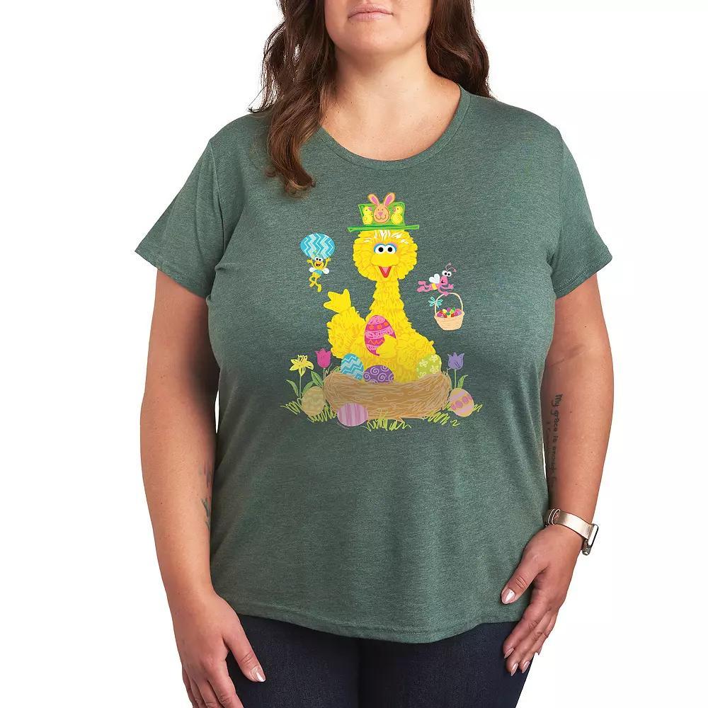 Plus Sesame Street Big Bird Easter Graphic Tee, Women's, Size: 1XL, Grey Green Product Image