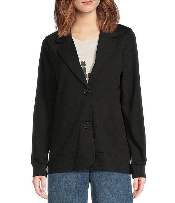 City Blues Solid Ponte Knit Notch Collar Long Sleeve Pocketed Button-Front Blazer Product Image