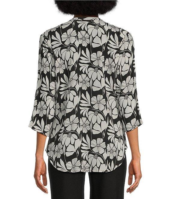 APNY Floral Print Split V-Neck 3/4 Sleeve Button-Front Blouse Product Image