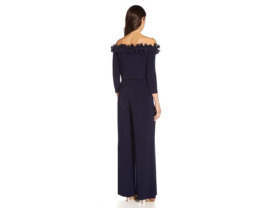 Adrianna Papell Ruffle Off-the-Shoulder 34 Sleeve Jersey Jumpsuit Product Image