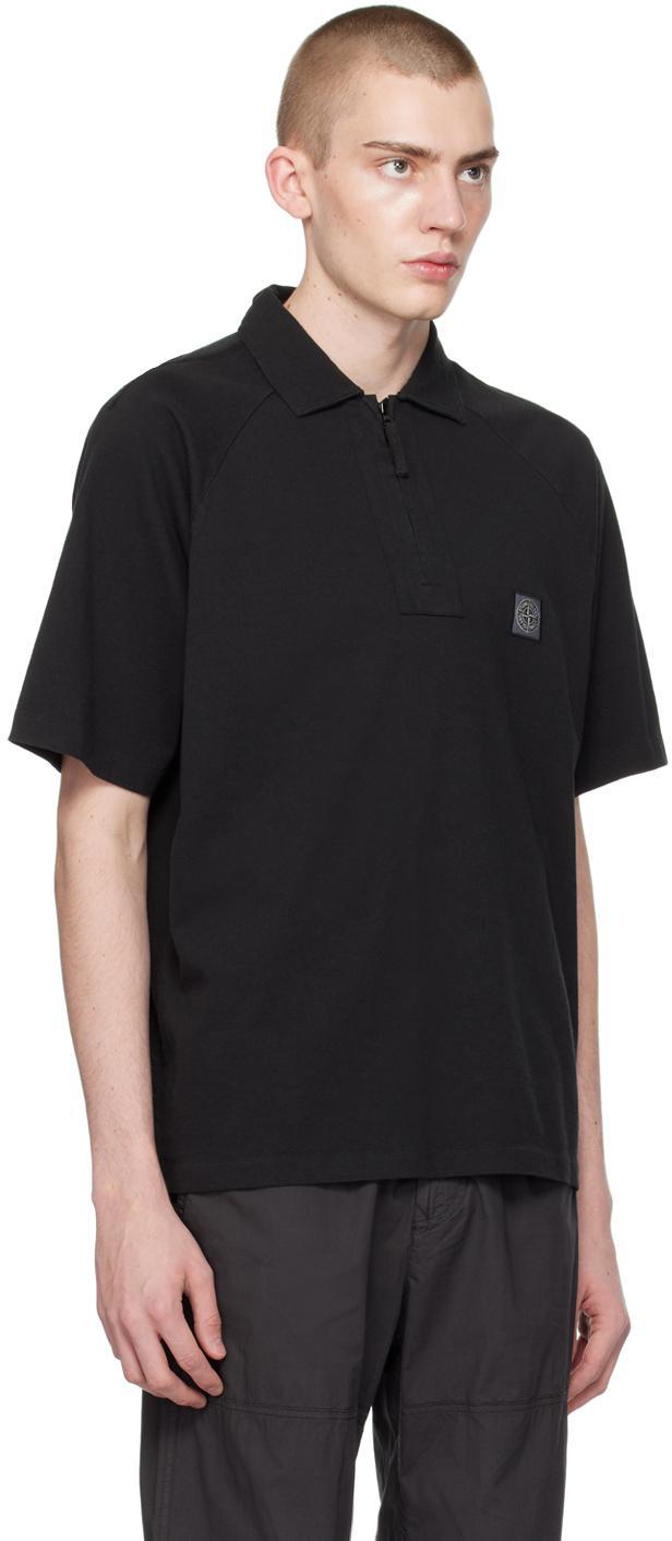 STONE ISLAND Black Zip Polo In V0029 Black Product Image