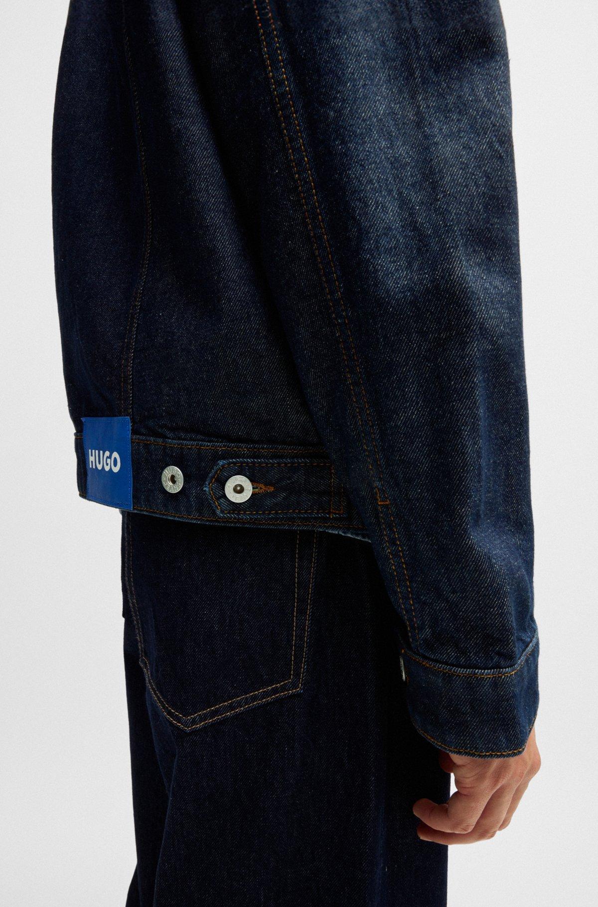 Dark-blue denim jacket with adjustable hem Product Image