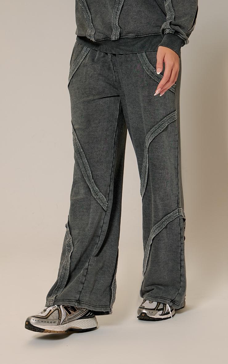 Charcoal Washed Distressed Seam Wide Leg Sweatpants Product Image