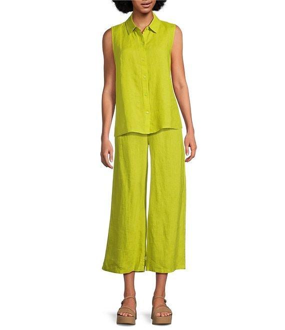 Eileen Fisher Organic Handkerchief Linen Point Collar Sleeveless Button Front Shirt Product Image