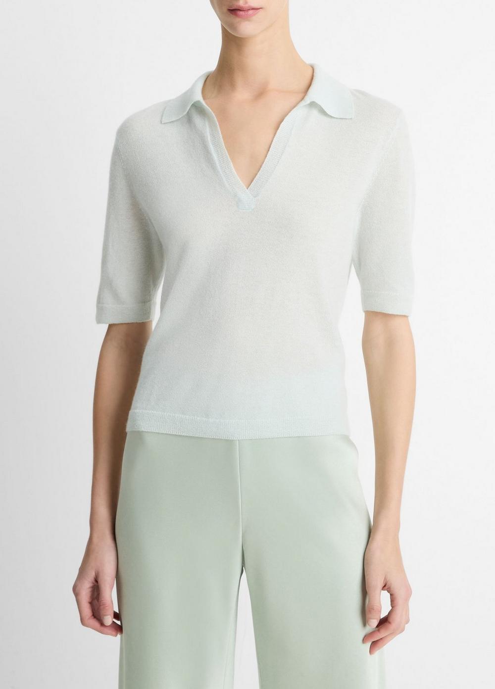 Cashmere-Silk Short-Sleeve Polo Sweater Product Image