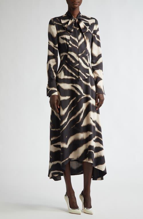 ST JOHN Zebra-print Long-sleeve Scarf Midi Dress In Pink Blush/black Multi Product Image