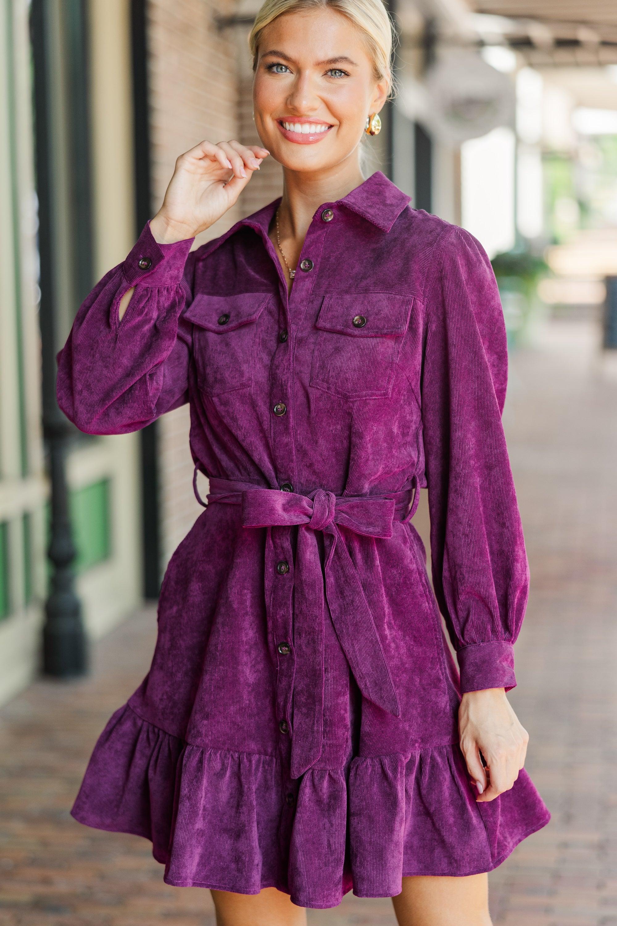 Hold My Hand Violet Purple Corduroy Dress Female Product Image