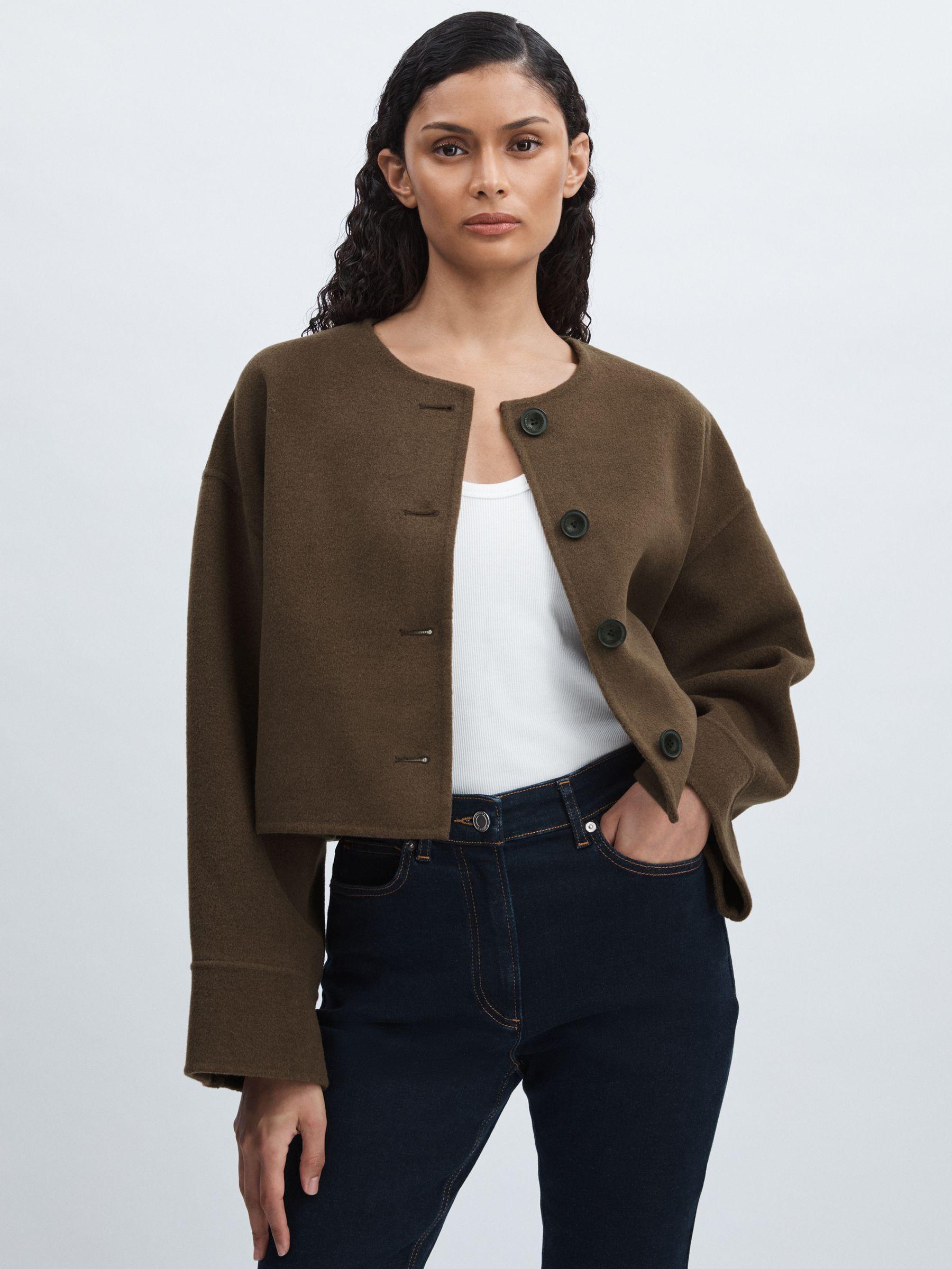 Meotine Wool-Blend Cropped Jacket in Brown Product Image