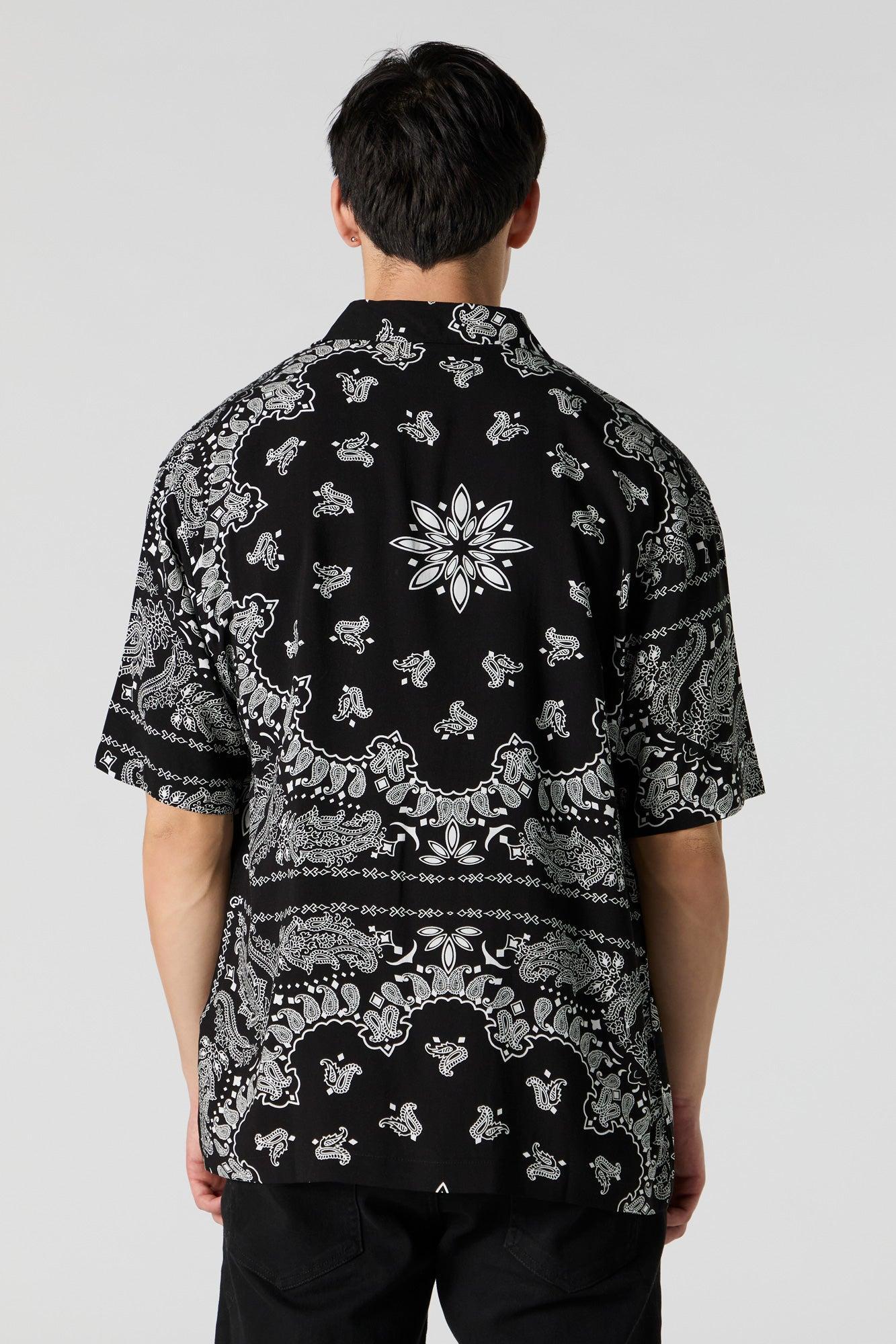 Black and White Print Button-Up Top Male Product Image