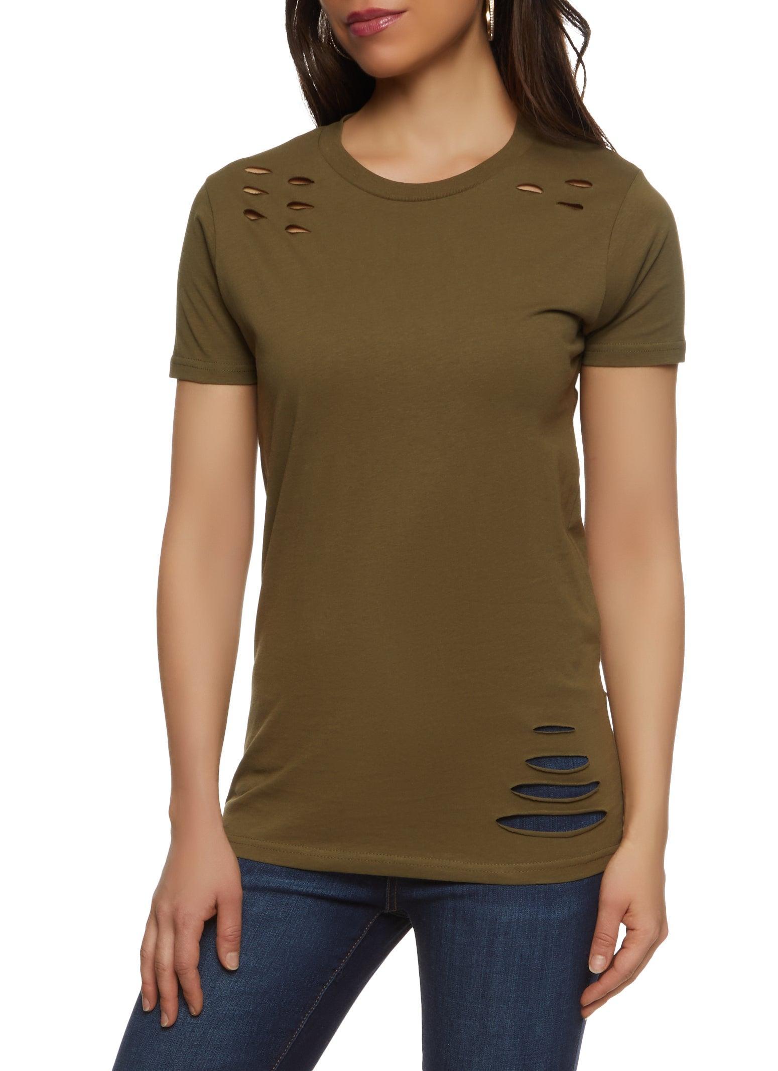 Womens Laser Cut Crew Neck Tee Product Image