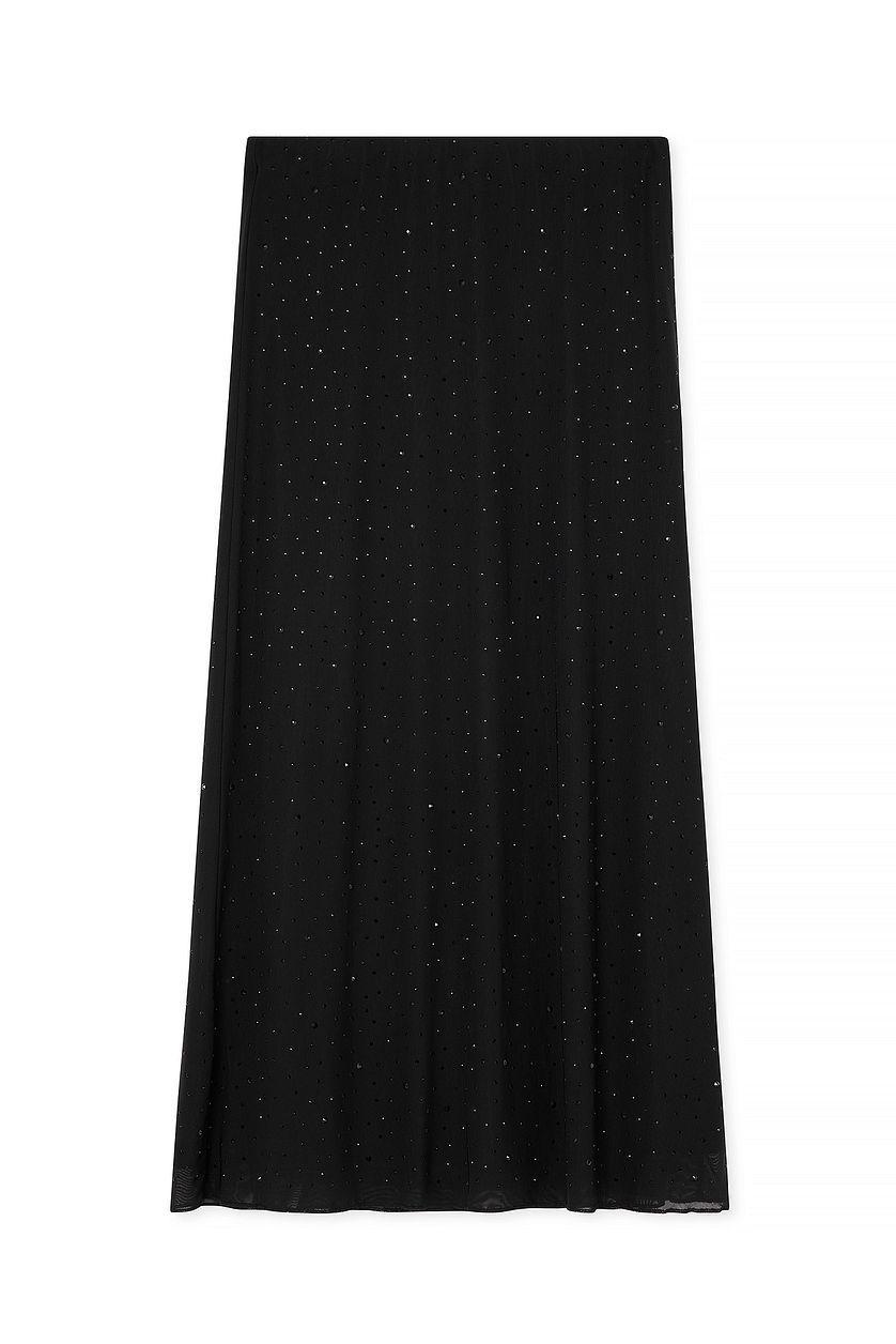 Rhinestone Mesh Midi Skirt Product Image