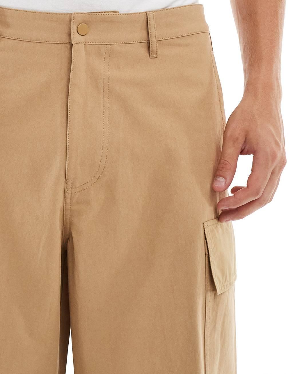 ASOS DESIGN loose fit cargo pants with seam detail in tan Product Image