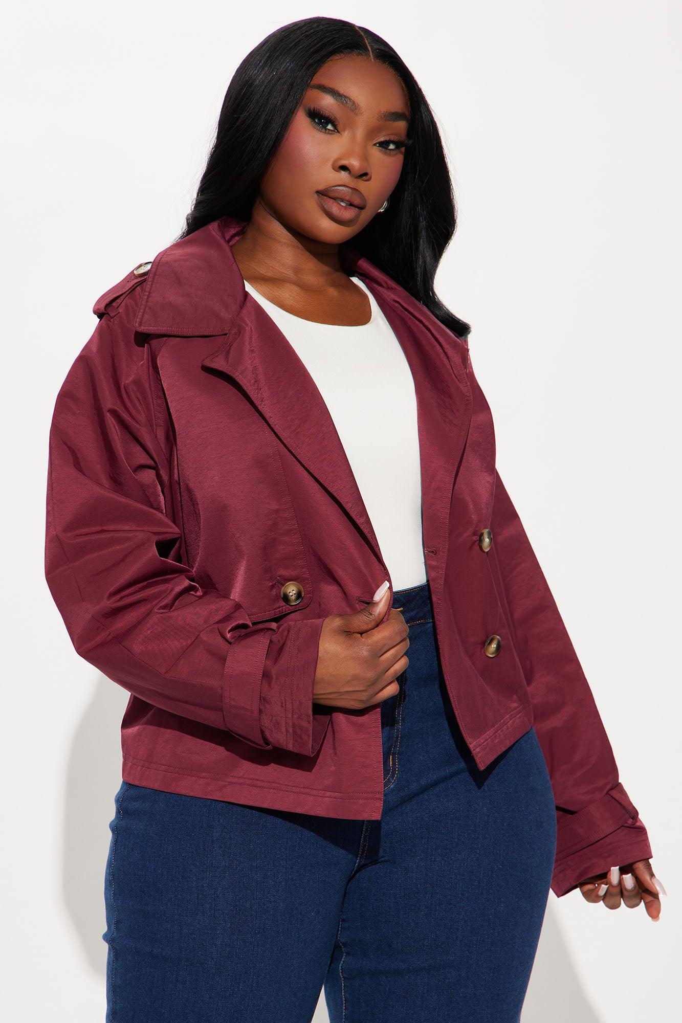 Karina Cropped Trench - Burgundy Product Image