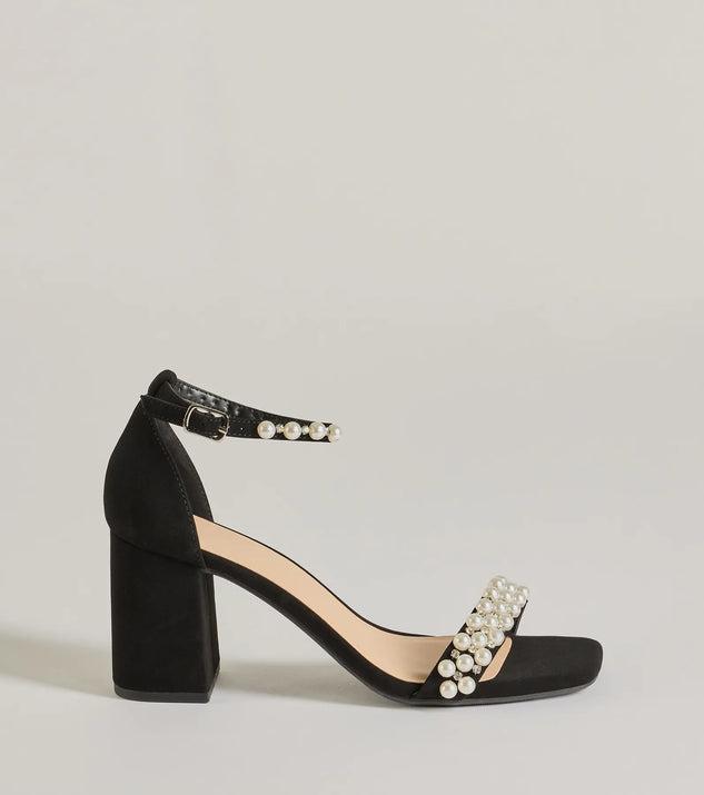 Luxe Style Pearl And Rhinestone Detail Block Heels Product Image