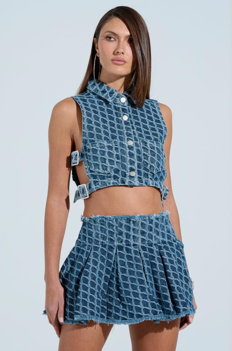 SCALE DENIM CROP BUTTON DOWN TOP Product Image