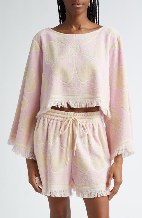 ZIMMERMANN Pop Fringed Cropped Cotton-terry Jacquard Top In Pink Cream Product Image