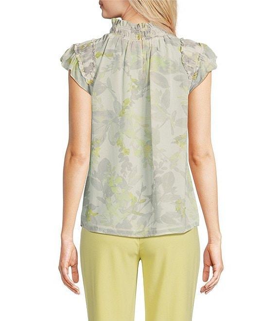 Calvin Klein Printed Chiffon Mock Neck Ruffle Detail Top Product Image