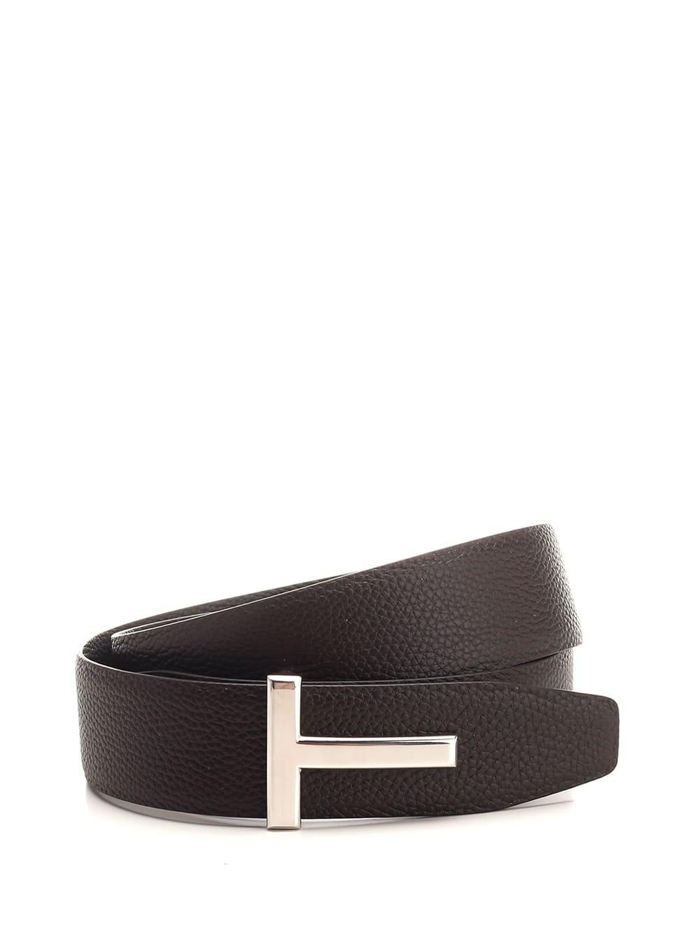 TOM FORD Brown/black Soft Leather Reversible T Belt Product Image