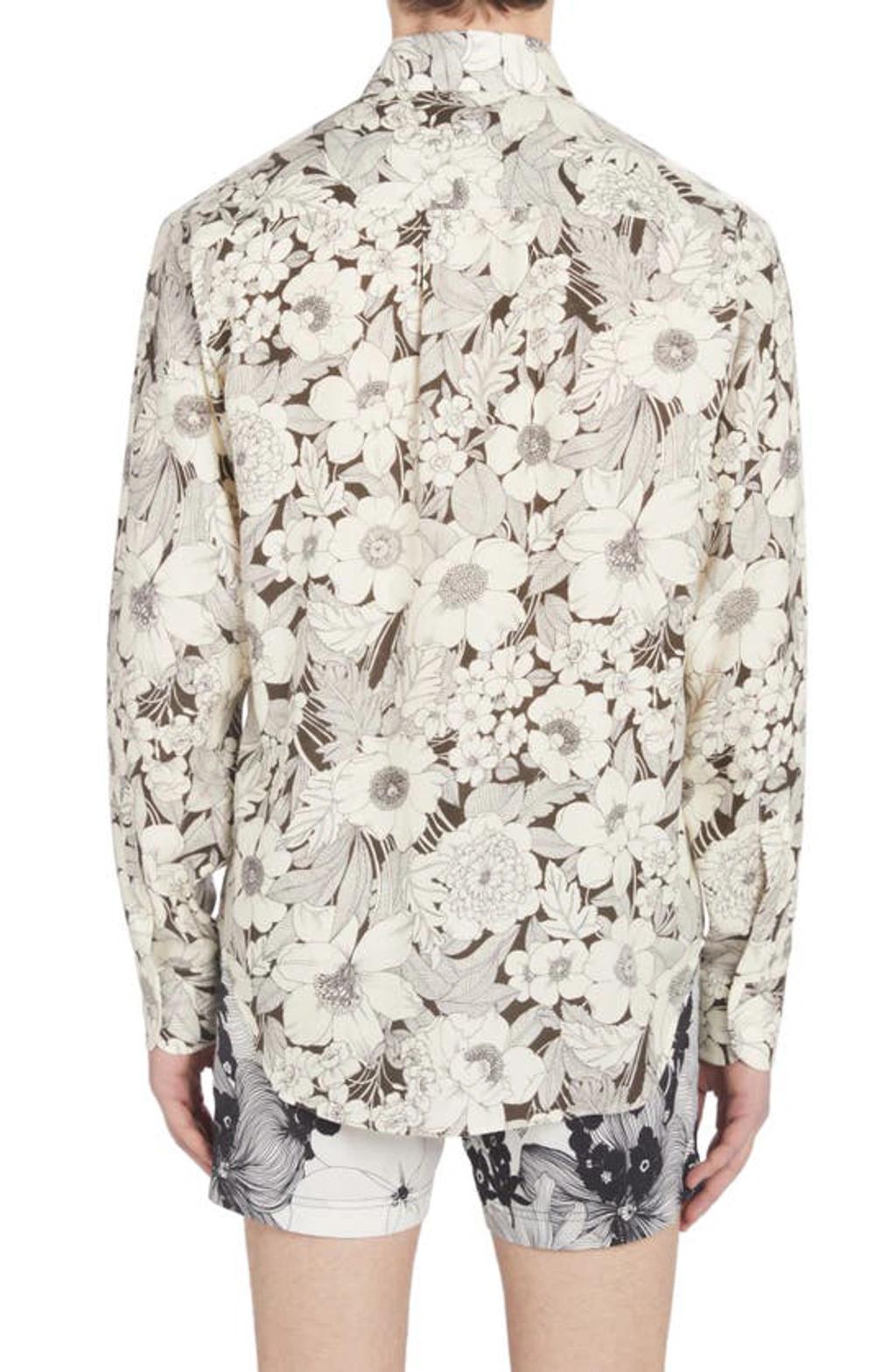 TOM FORD Linear Floral Print Fluid Fit Leisure Shirt In White Product Image