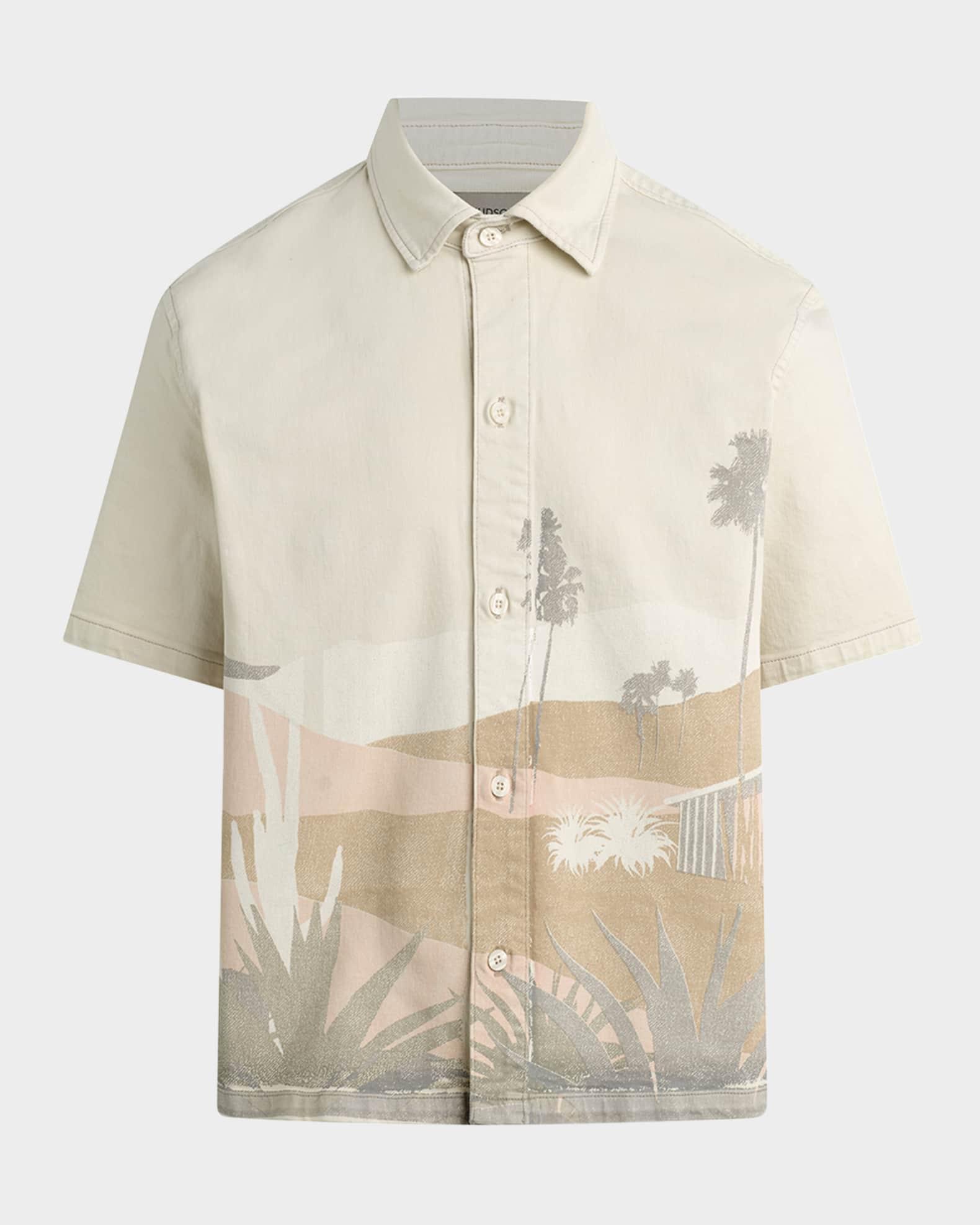 Men's Graphic Denim Button-Down Camp Shirt Product Image