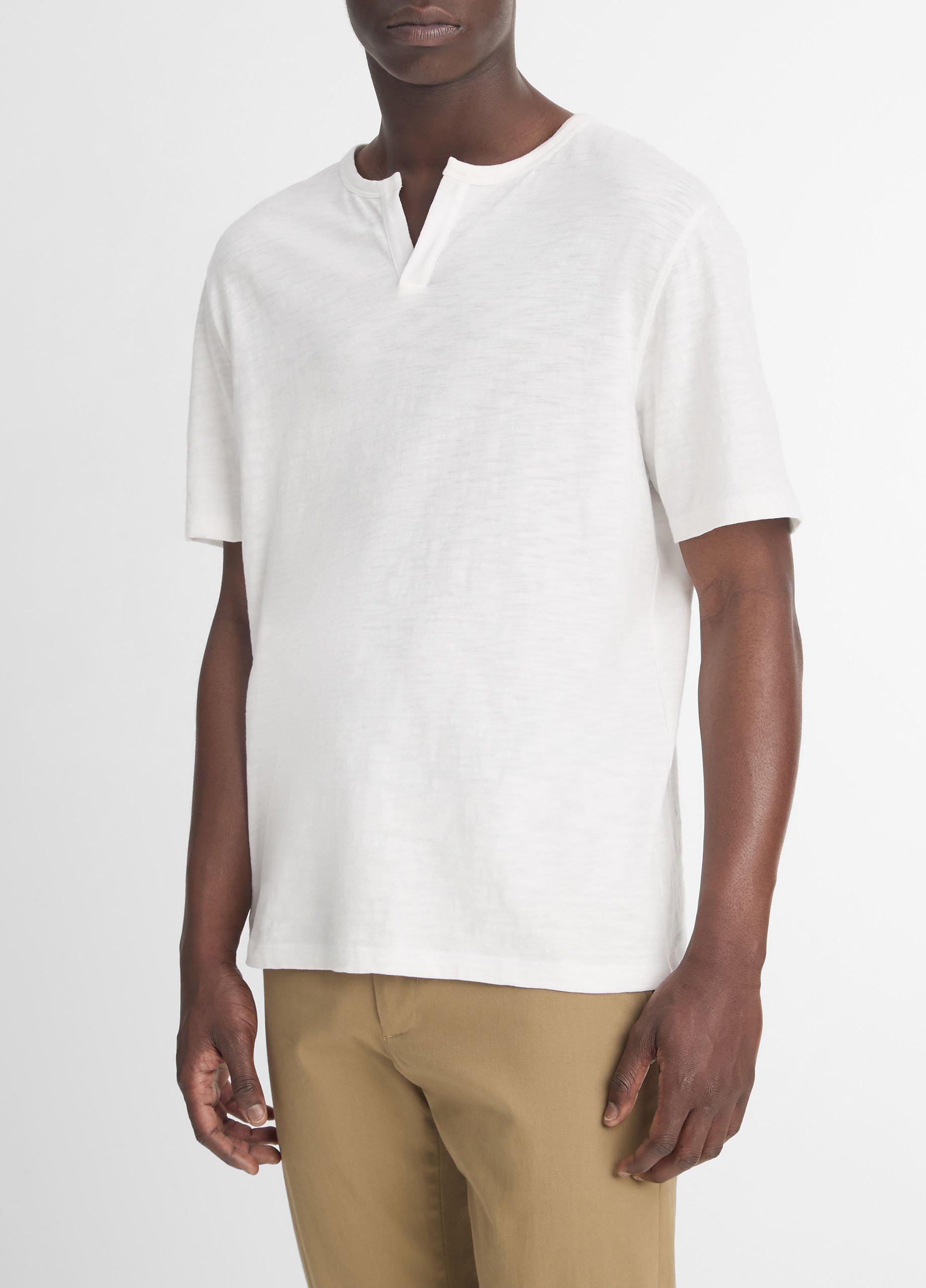 Slub Cotton Split-Neck T-Shirt Product Image