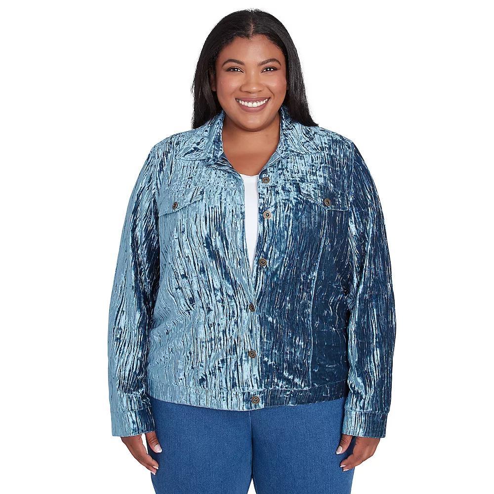 Plus Size Alfred Dunner Crushed Velvet Jacket, Women's, Size: 3XL, Blue Product Image