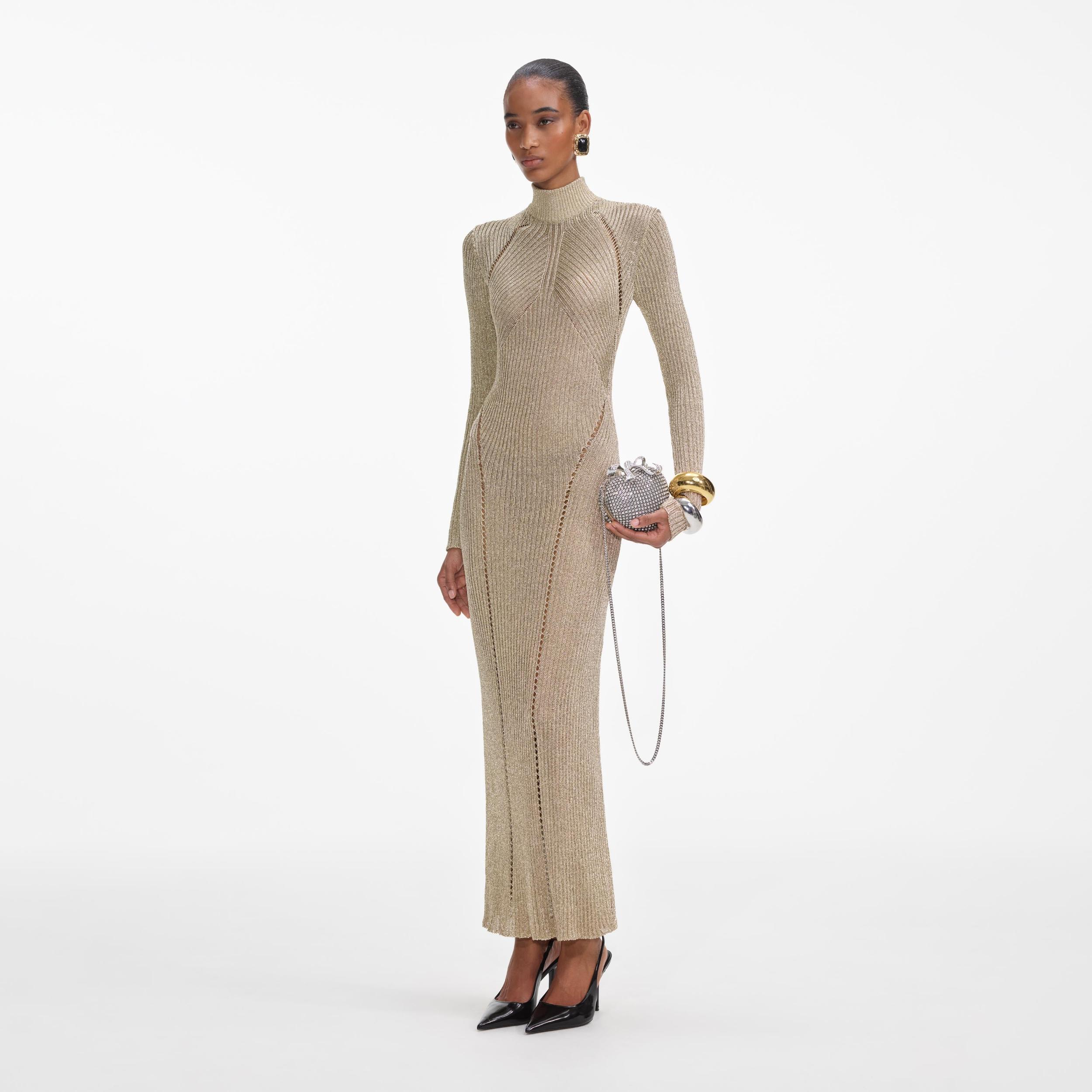 Gold Lurex Knit Maxi Dress Product Image