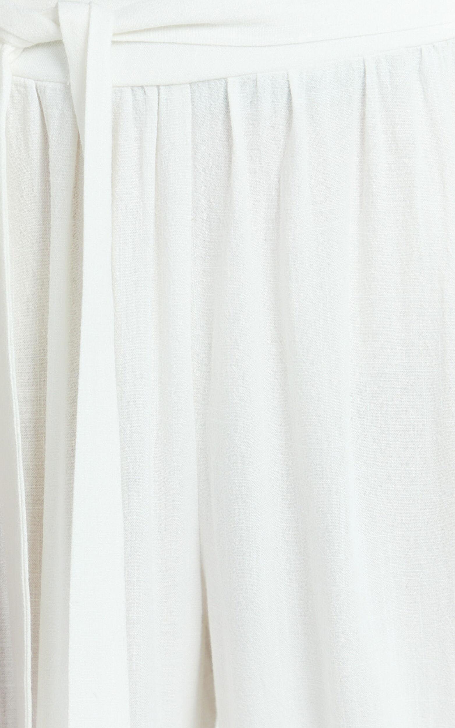 Kalli Pants - Linen Look Belted Wide Leg Relaxed Pants in White Product Image