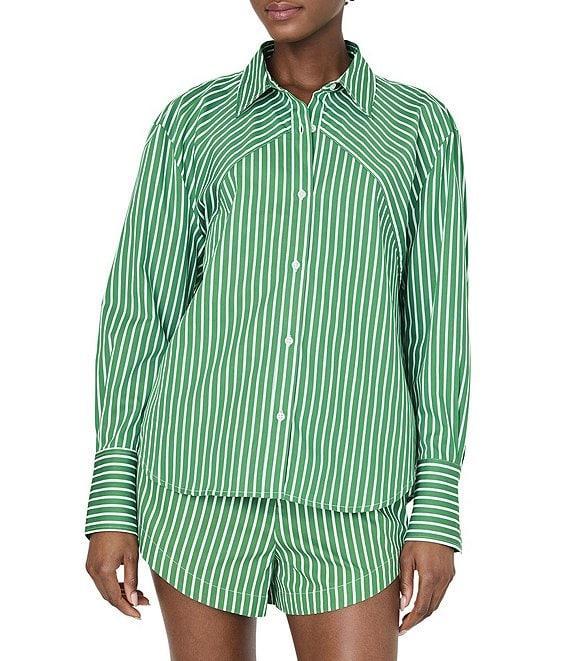 French Connection Alexis Stripe Poplin Angled Yoke Long Sleeve Oversized Shirt Product Image