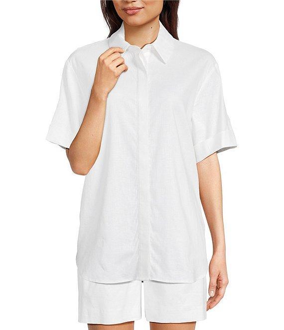 Alex Marie Sarah Linen Blend Short Sleeve Button Down Blouse Product Image