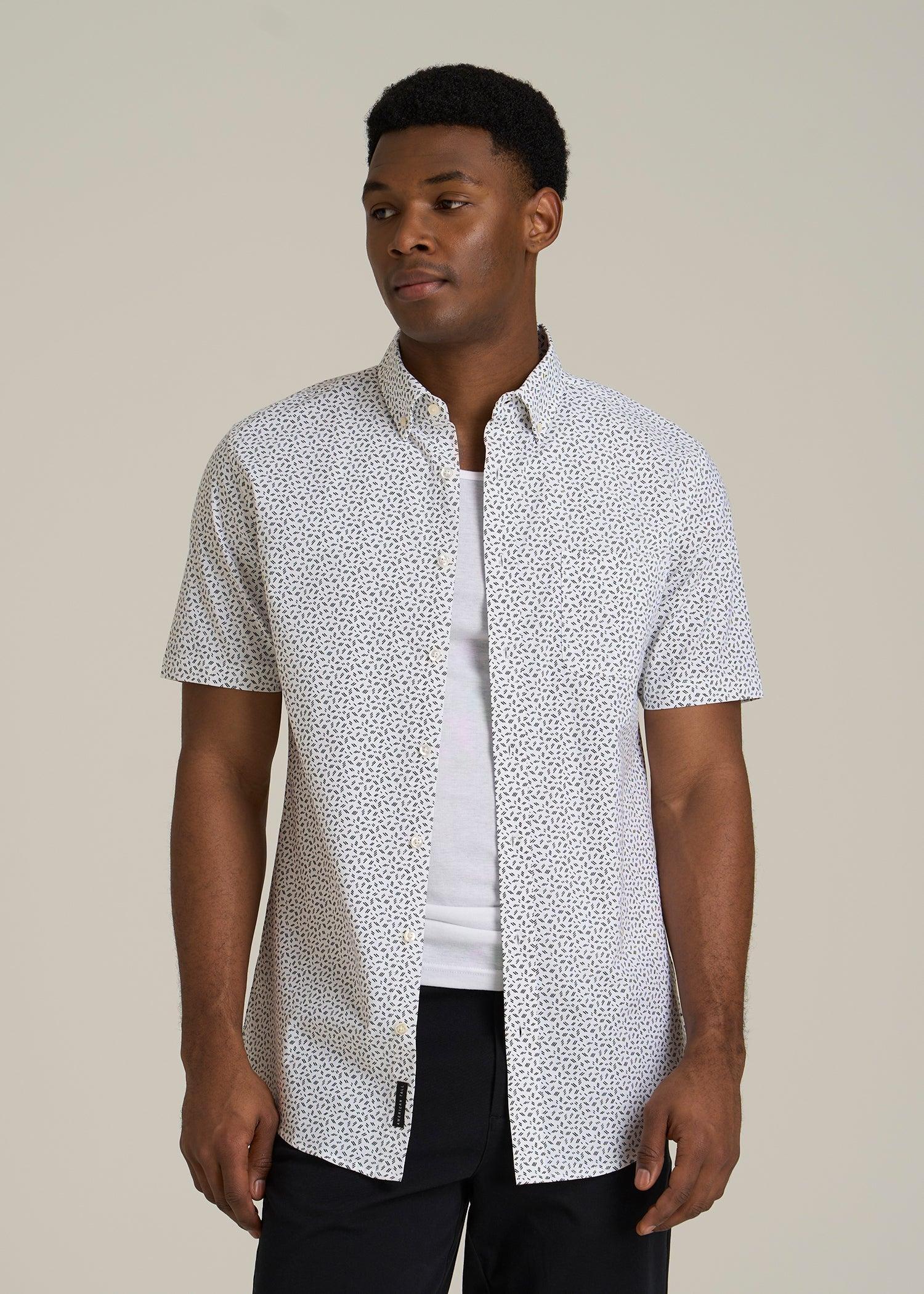 Short Sleeve Shirt for Tall Men in Black and White Geometric Male Product Image