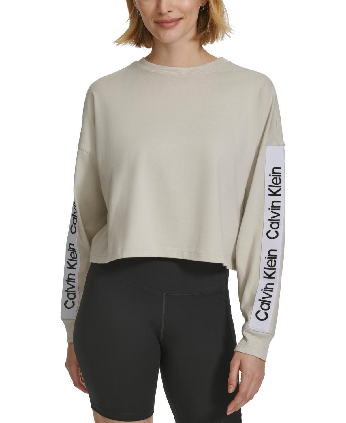 Calvin Klein Performance Womens Cotton Logo-Stripe Long-Sleeve T-Shirt Product Image