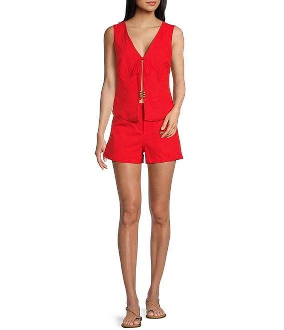 GB Tie Front Coordinating Linen Blend Vest Product Image