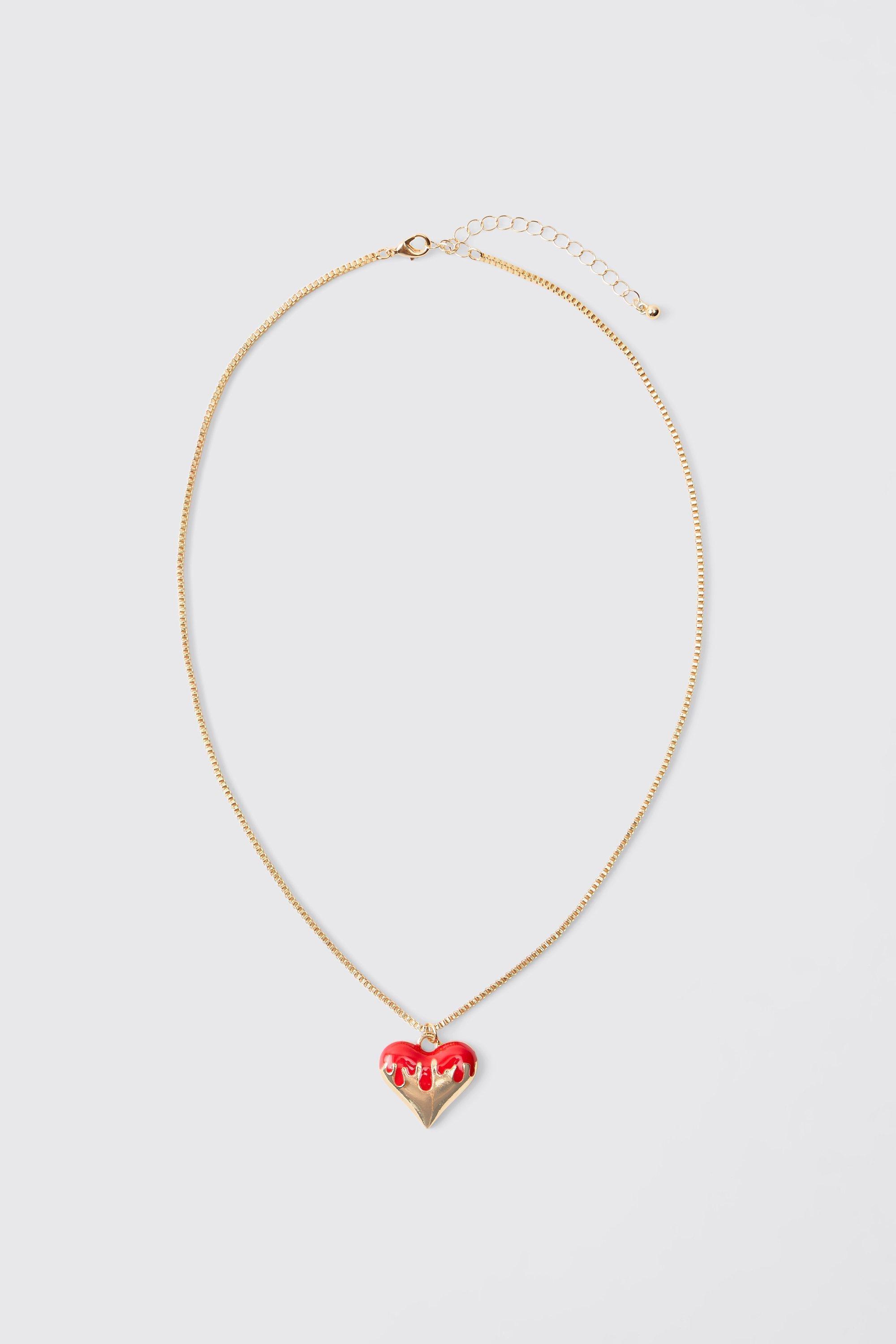 Heart Pendant Necklace In Gold | boohooMAN USA Product Image