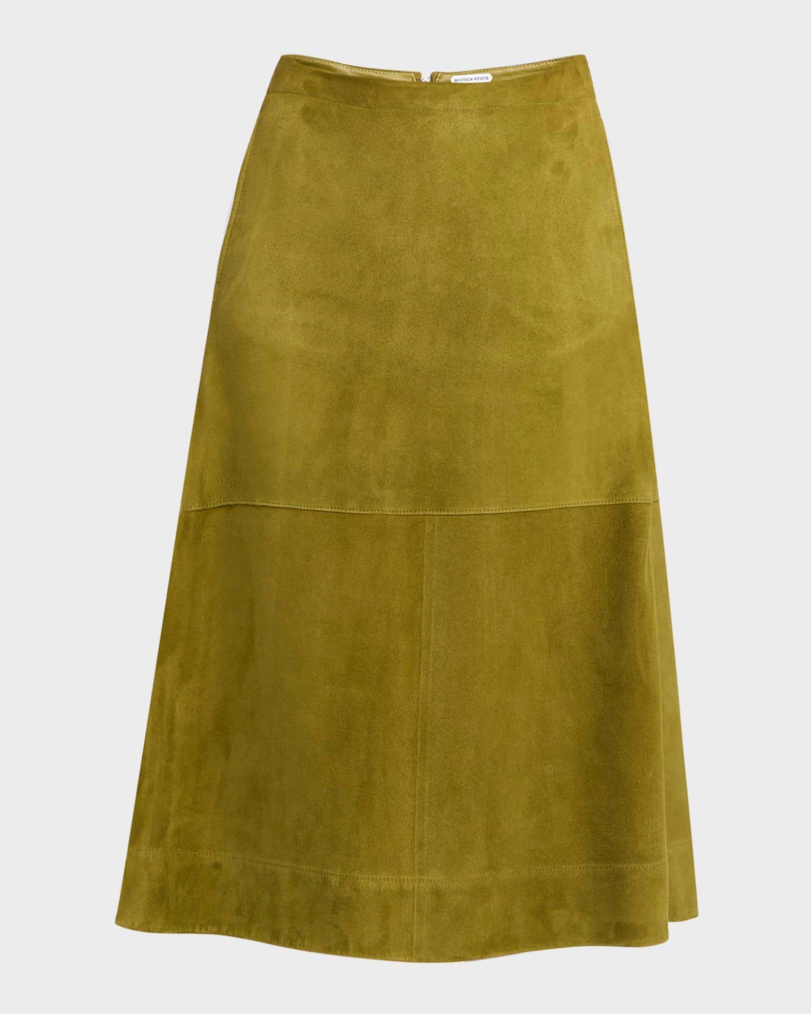 Paneled Suede Knee-Length Skirt Product Image