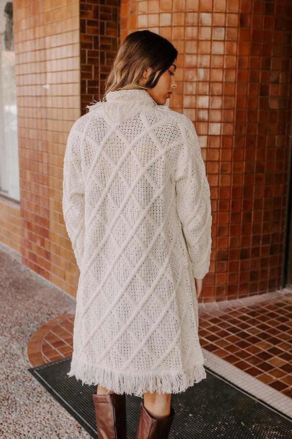 Fireside Cozy Cable Knit Fringe Cardigan Product Image