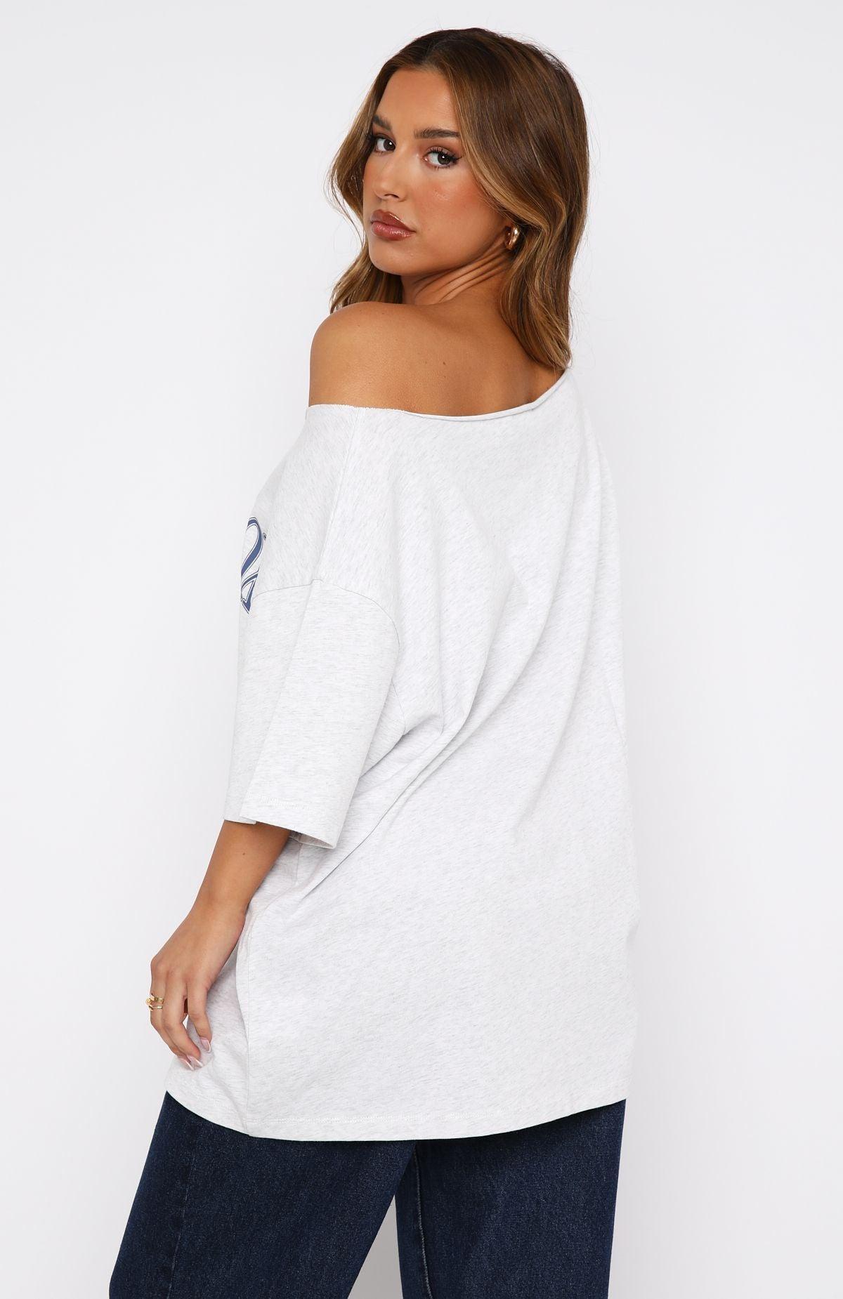 Everything In Time Off Shoulder Oversized Tee Grey Marle Product Image