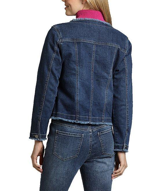 APNY Stretch Collarless Long Sleeve Denim Frayed Jacket Product Image
