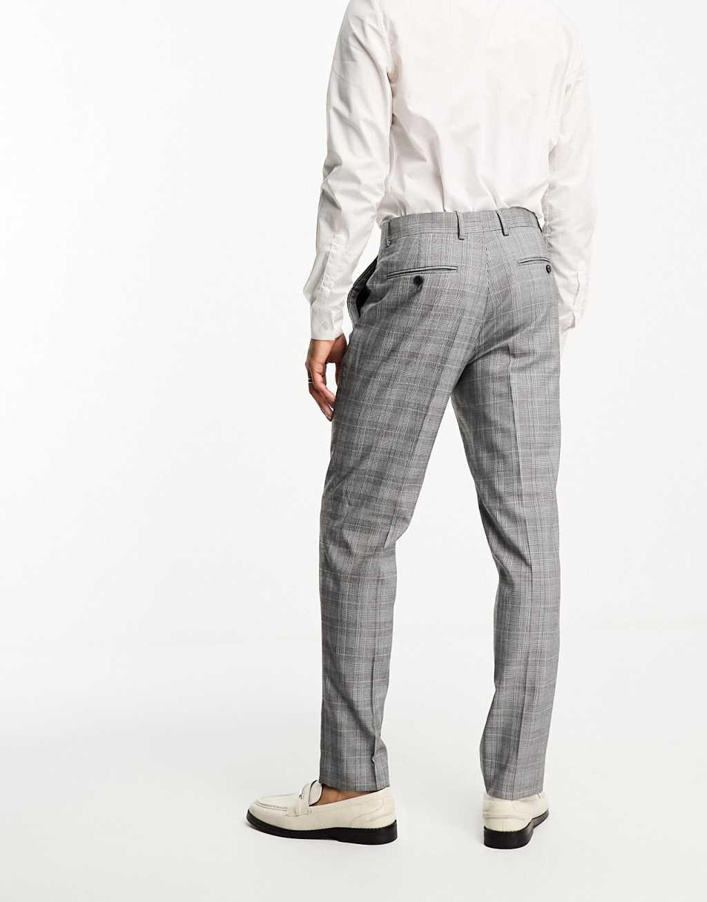 French Connection prince of wales check suit pants in mid gray Product Image