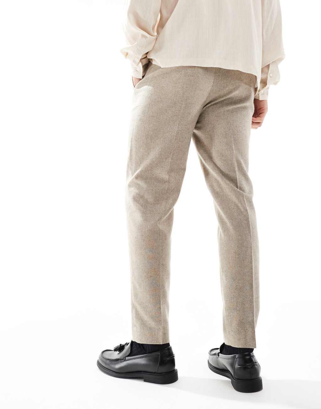 ASOS DESIGN smart tapered fit wool mix pants in stone Product Image