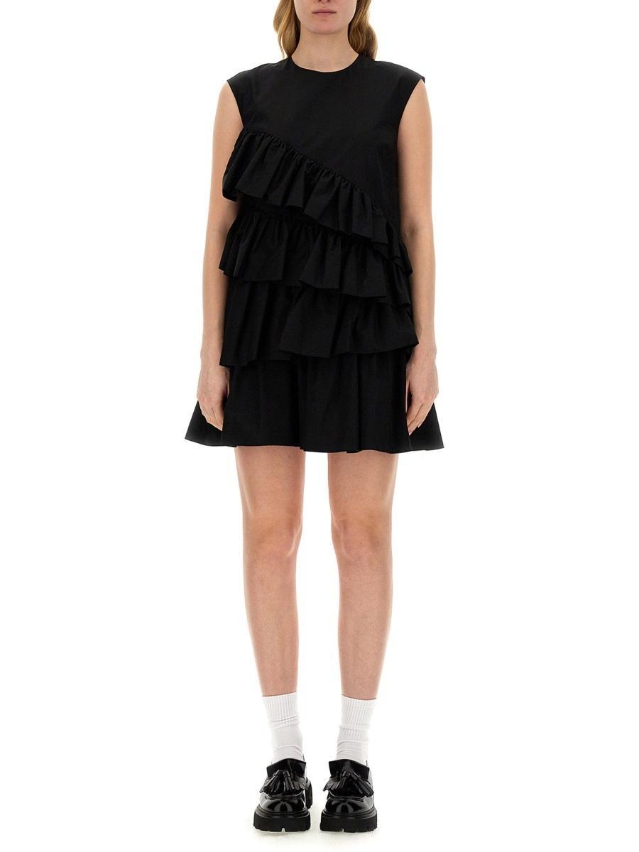 MSGM Ruffle-detailing Cotton Dress In Black Product Image