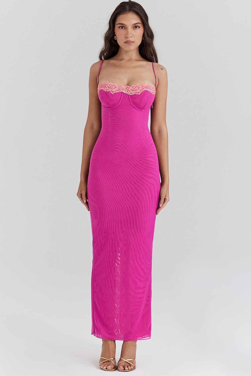 Aiza Raspberry Lace Trimmed Maxi Dress Product Image