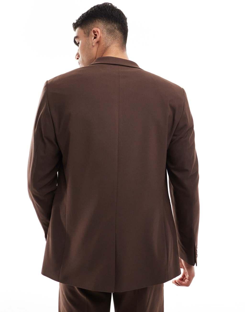 ASOS DESIGN regular fit suit jacket in brown Product Image