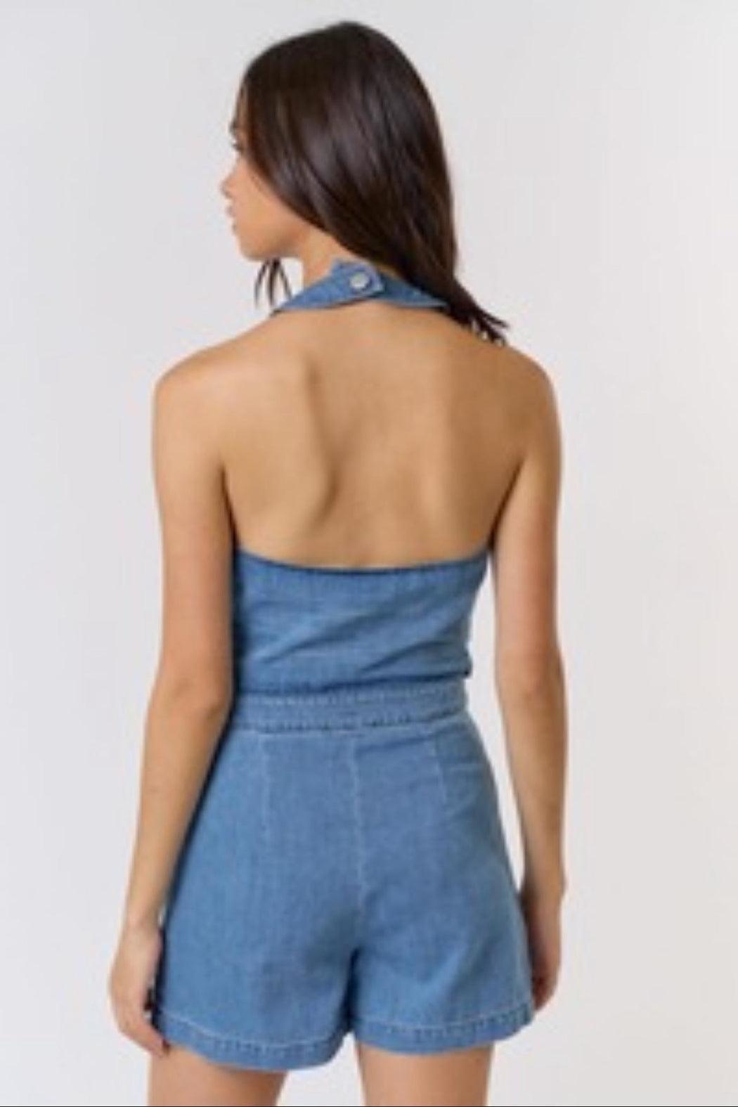 Halter Denim Romper Product Image