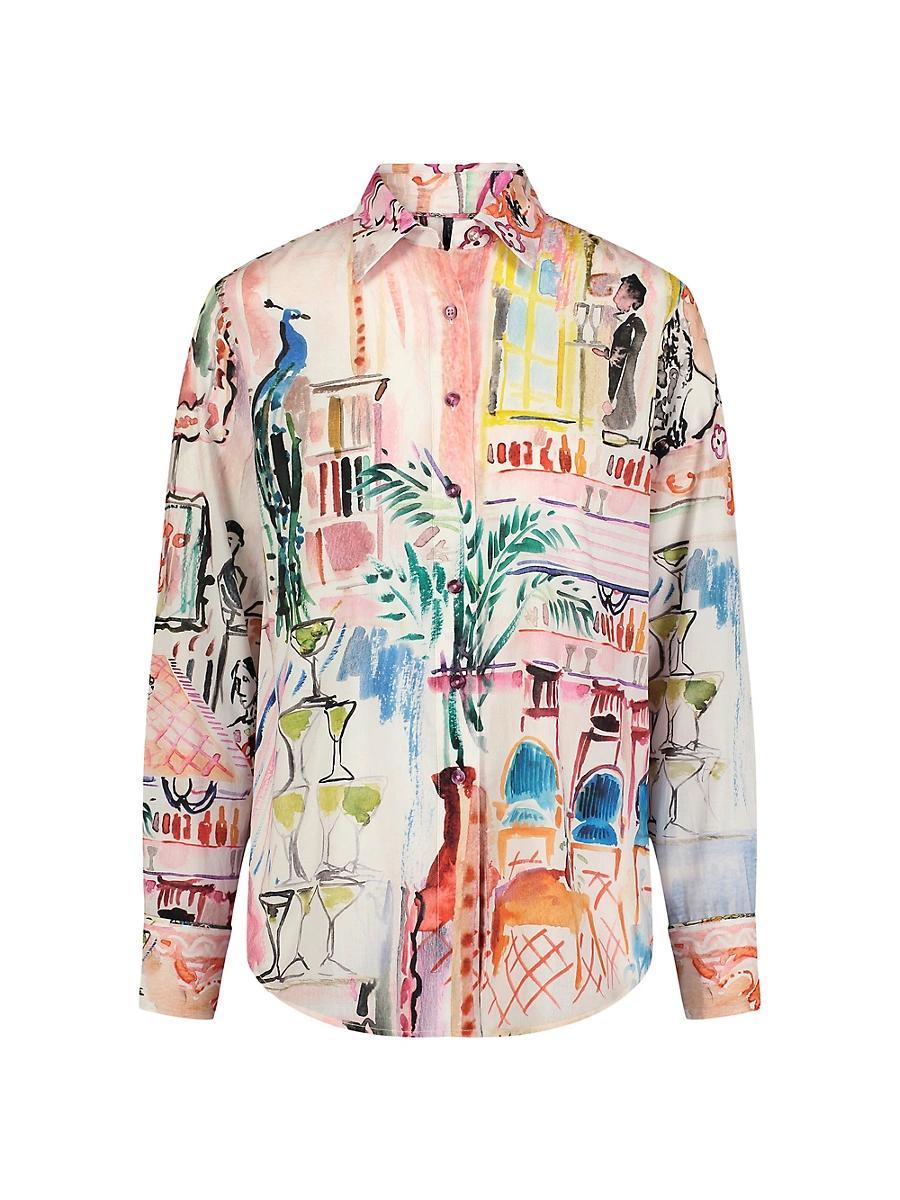 Womens Carrie Graphic-Print Silk-Blend Long-Sleeve Shirt Product Image